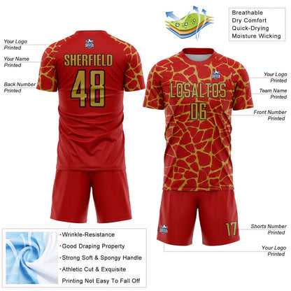 Custom Red Old Gold-Black Abstract Network Splash Sublimation Soccer Uniform Jersey - Sky-Custom