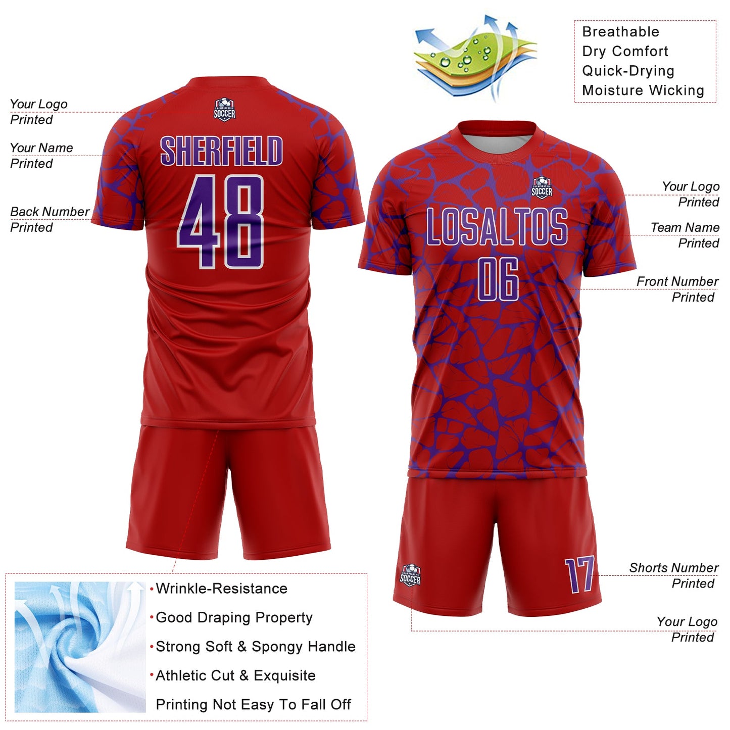 Custom Red Purple-White Abstract Network Splash Sublimation Soccer Uniform Jersey - Sky-Custom