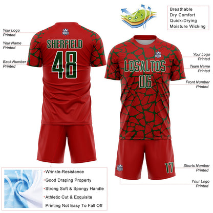Custom Red Green-White Abstract Network Splash Sublimation Soccer Uniform Jersey - Sky-Custom