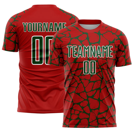 Custom Red Green-White Abstract Network Splash Sublimation Soccer Uniform Jersey - Sky-Custom
