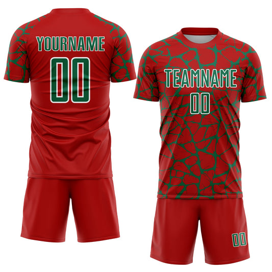 Custom Red Kelly Green-White Abstract Network Splash Sublimation Soccer Uniform Jersey - Sky-Custom