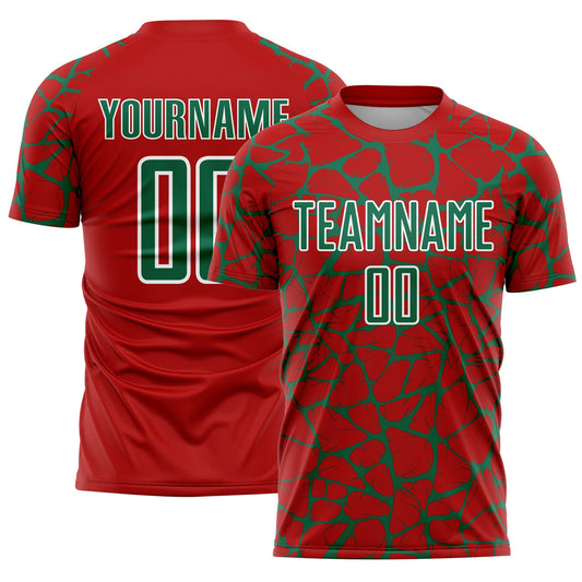 Custom Red Kelly Green-White Abstract Network Splash Sublimation Soccer Uniform Jersey - Sky-Custom