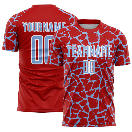 Custom Red Light Blue-White Abstract Network Splash Sublimation Soccer Uniform Jersey - Sky-Custom