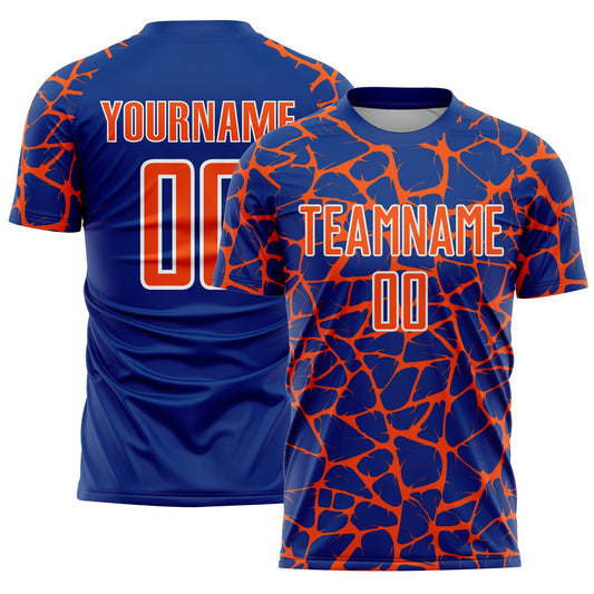 Custom Royal Orange-White Abstract Network Splash Sublimation Soccer Uniform Jersey - Sky-Custom