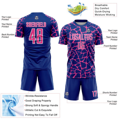 Custom Royal Pink-White Abstract Network Splash Sublimation Soccer Uniform Jersey - Sky-Custom
