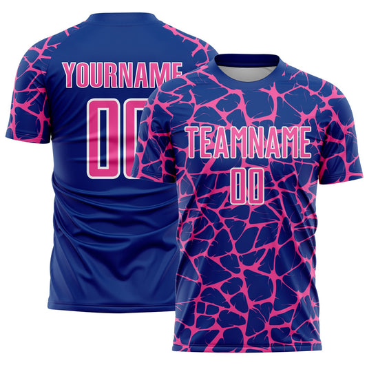 Custom Royal Pink-White Abstract Network Splash Sublimation Soccer Uniform Jersey - Sky-Custom