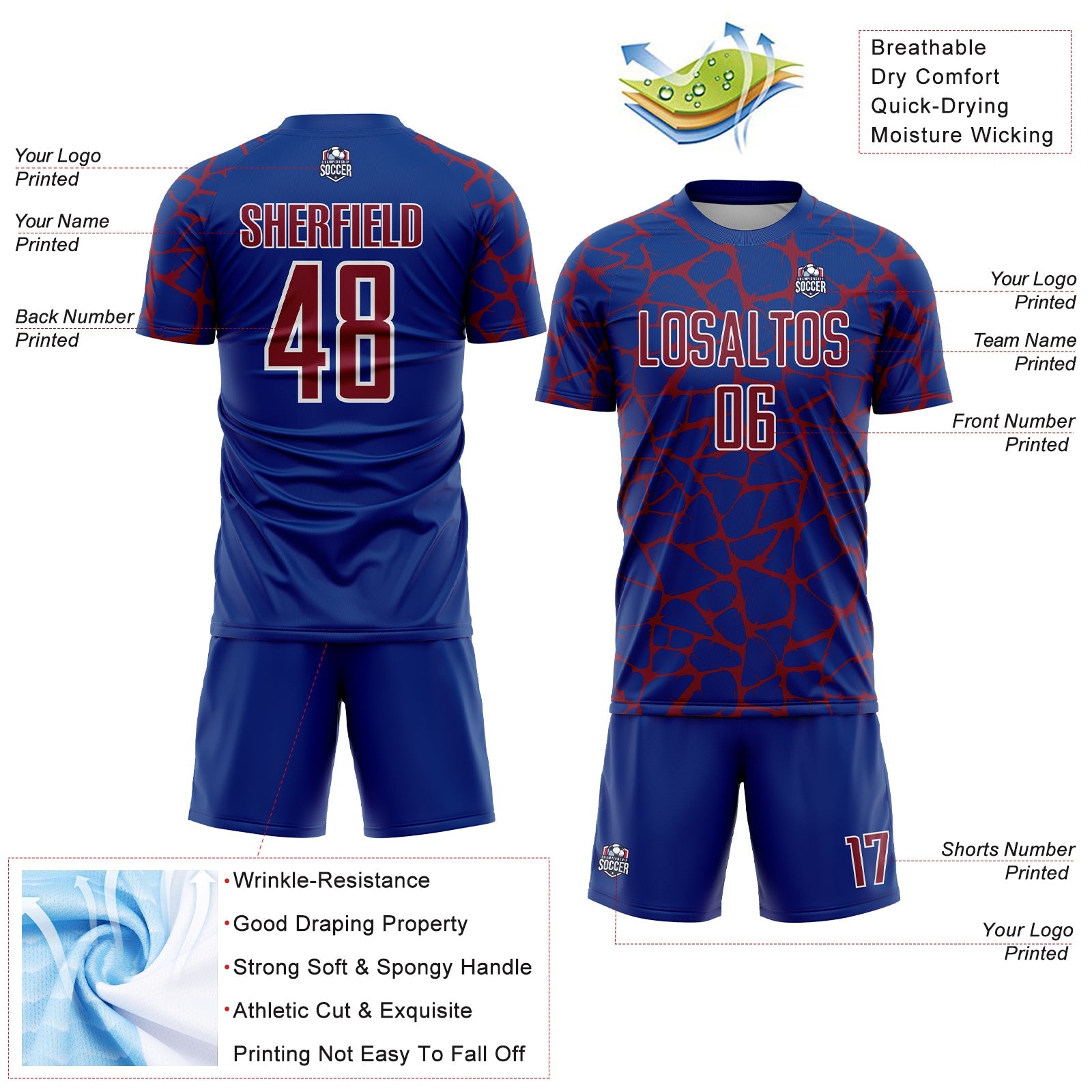 Custom Royal Crimson-White Abstract Network Splash Sublimation Soccer Uniform Jersey - Sky-Custom
