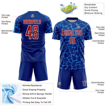 Custom Royal Red-Powder Blue Abstract Network Splash Sublimation Soccer Uniform Jersey - Sky-Custom