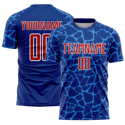 Custom Royal Red-Powder Blue Abstract Network Splash Sublimation Soccer Uniform Jersey - Sky-Custom