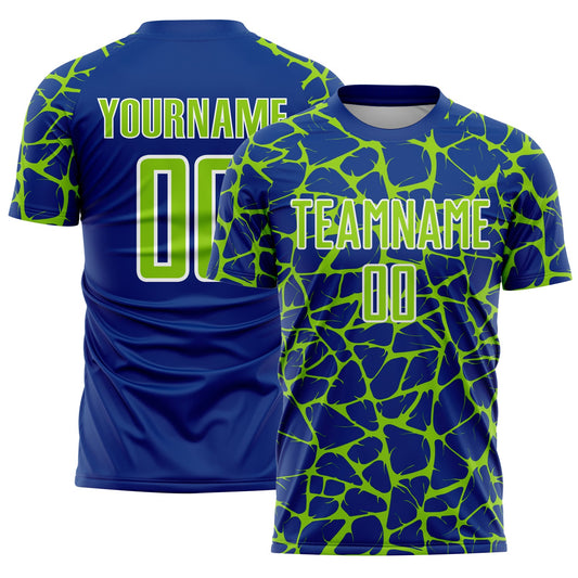 Custom Royal Neon Green-White Abstract Network Splash Sublimation Soccer Uniform Jersey - Sky-Custom