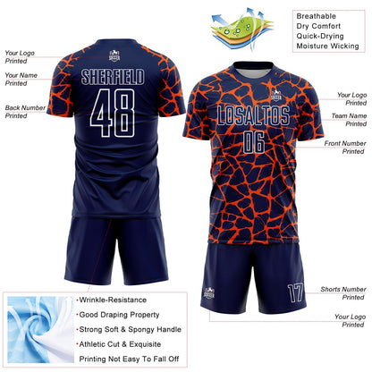 Custom Navy Orange-White Abstract Network Splash Sublimation Soccer Uniform Jersey - Sky-Custom