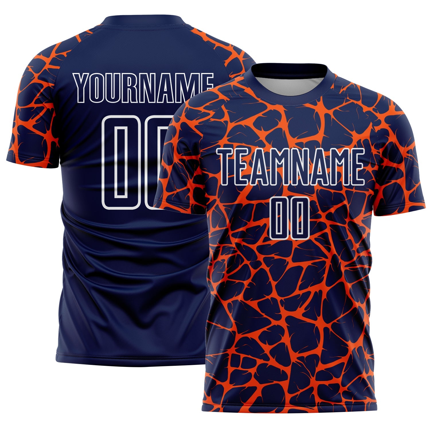 Custom Navy Orange-White Abstract Network Splash Sublimation Soccer Uniform Jersey - Sky-Custom