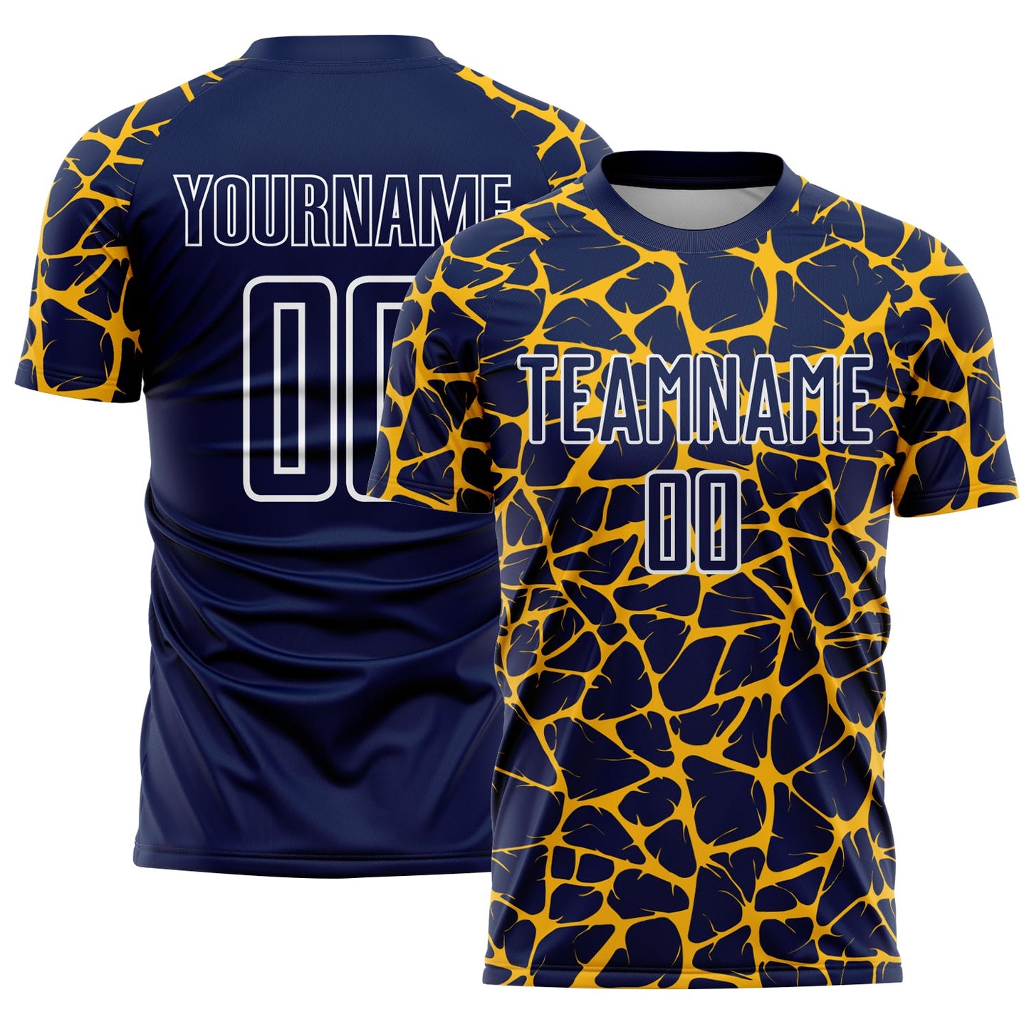 Custom Navy Gold-White Abstract Network Splash Sublimation Soccer Uniform Jersey - Sky-Custom