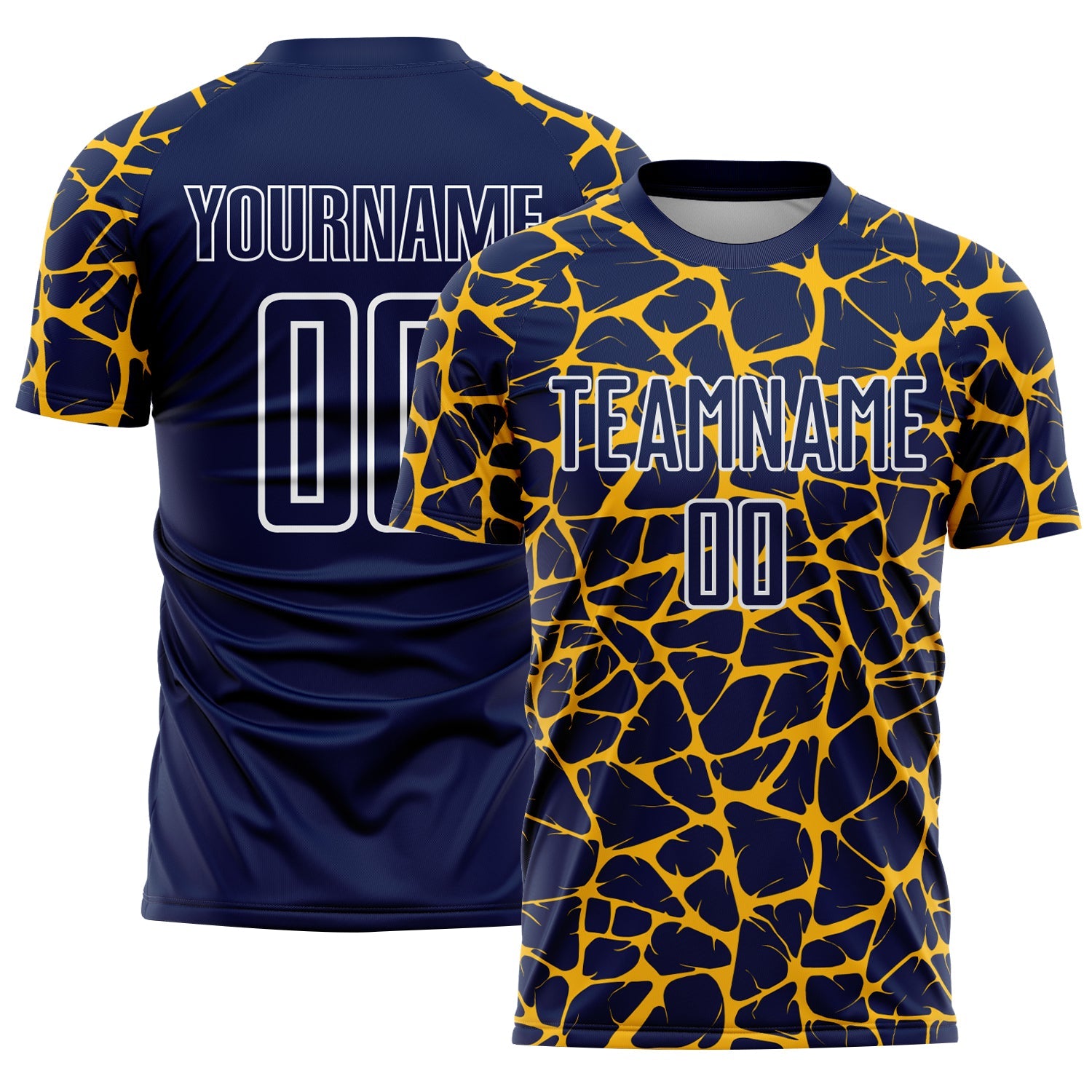 Custom Navy Gold-White Abstract Network Splash Sublimation Soccer Uniform Jersey - Sky-Custom