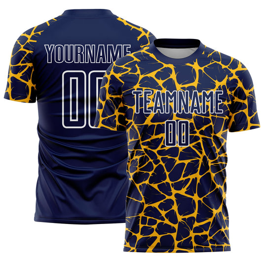 Custom Navy Gold-White Abstract Network Splash Sublimation Soccer Uniform Jersey - Sky-Custom