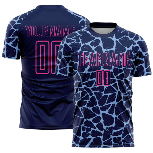 Custom Navy Light Blue-Pink Abstract Network Splash Sublimation Soccer Uniform Jersey - Sky-Custom