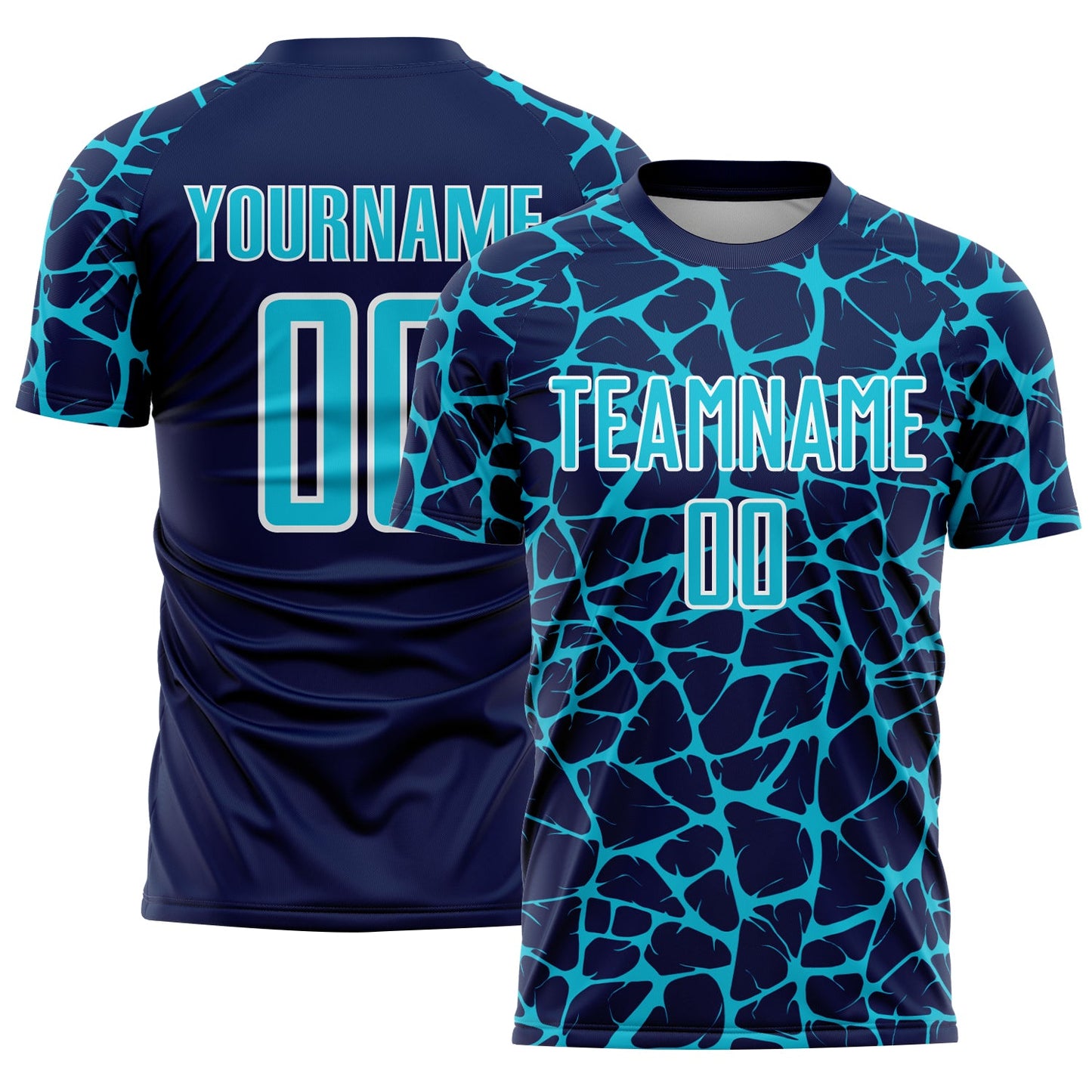 Custom Navy Lakes Blue-White Abstract Network Splash Sublimation Soccer Uniform Jersey - Sky-Custom