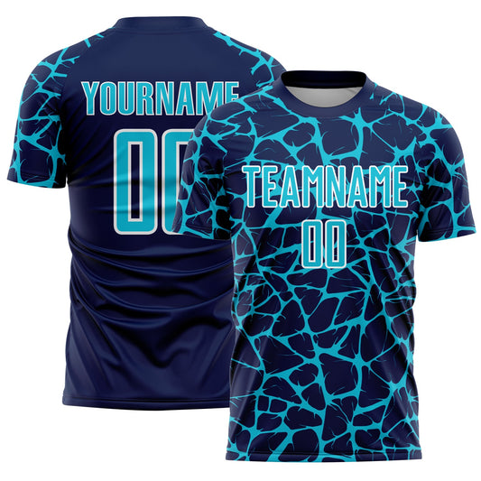 Custom Navy Lakes Blue-White Abstract Network Splash Sublimation Soccer Uniform Jersey - Sky-Custom