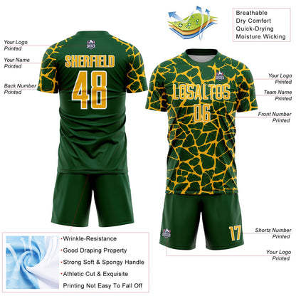Custom Green Gold-White Abstract Network Splash Sublimation Soccer Uniform Jersey - Sky-Custom