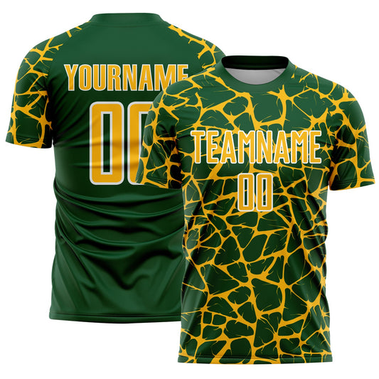 Custom Green Gold-White Abstract Network Splash Sublimation Soccer Uniform Jersey - Sky-Custom