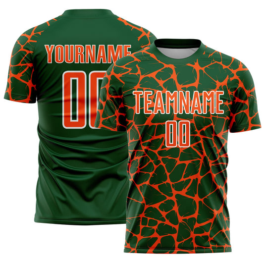 Custom Green Orange-White Abstract Network Splash Sublimation Soccer Uniform Jersey - Sky-Custom