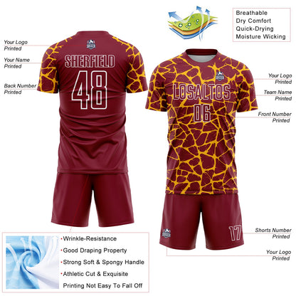 Custom Crimson Gold-White Abstract Network Splash Sublimation Soccer Uniform Jersey - Sky-Custom