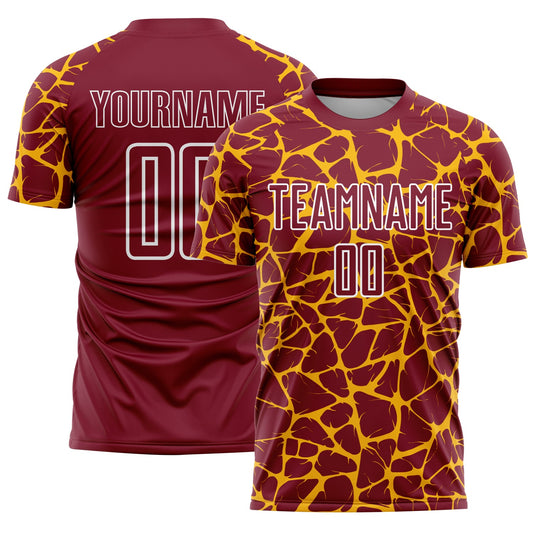 Custom Crimson Gold-White Abstract Network Splash Sublimation Soccer Uniform Jersey - Sky-Custom