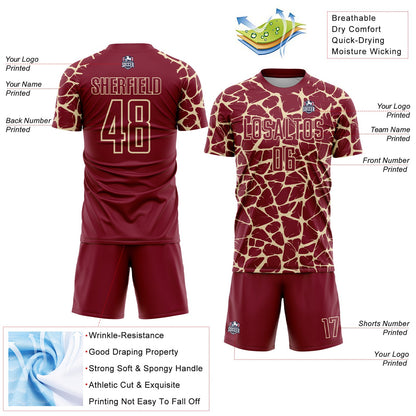 Custom Crimson Cream Abstract Network Splash Sublimation Soccer Uniform Jersey - Sky-Custom
