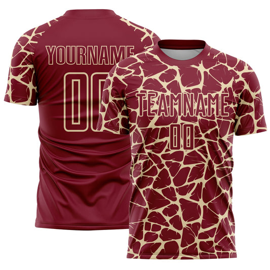 Custom Crimson Cream Abstract Network Splash Sublimation Soccer Uniform Jersey - Sky-Custom