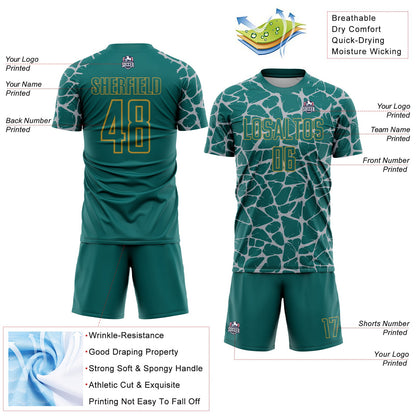 Custom Teal Gray-Old Gold Abstract Network Splash Sublimation Soccer Uniform Jersey - Sky-Custom