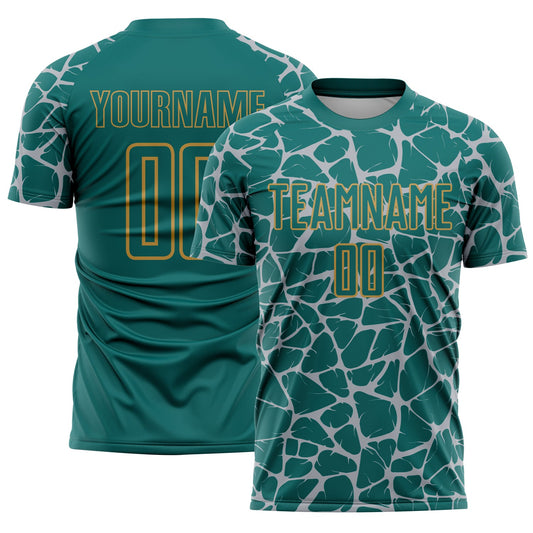 Custom Teal Gray-Old Gold Abstract Network Splash Sublimation Soccer Uniform Jersey - Sky-Custom