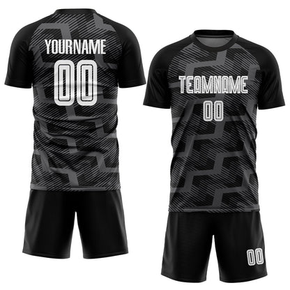 Custom Black White-Steel Gray Line Sublimation Soccer Uniform Jersey - Sky-Custom