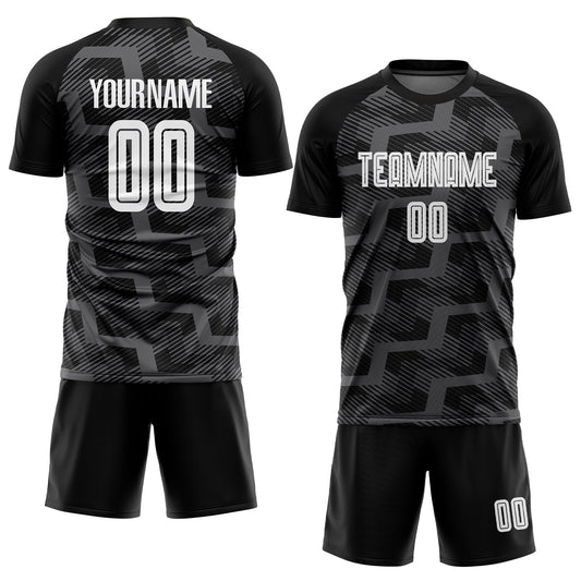 Custom Black White-Steel Gray Line Sublimation Soccer Uniform Jersey - Sky-Custom