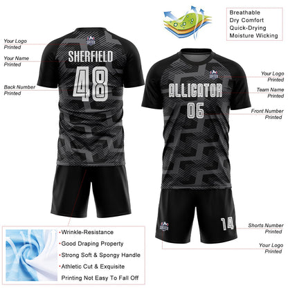 Custom Black White-Steel Gray Line Sublimation Soccer Uniform Jersey - Sky-Custom