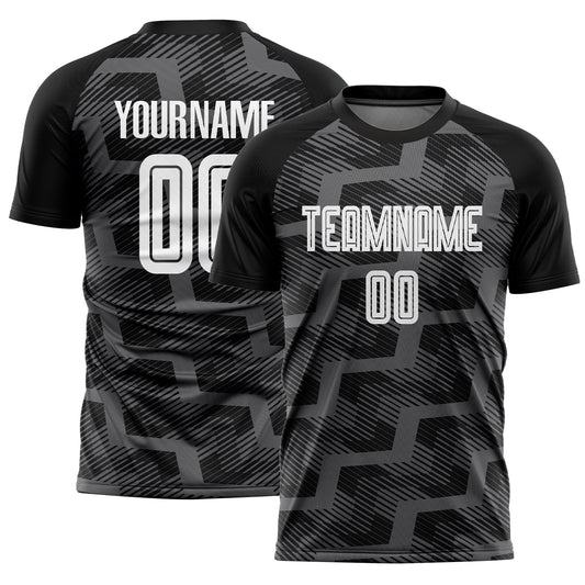 Custom Black White-Steel Gray Line Sublimation Soccer Uniform Jersey - Sky-Custom
