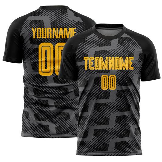 Custom Black Gold-Steel Gray Line Sublimation Soccer Uniform Jersey - Sky-Custom