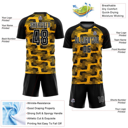 Custom Black Gold-White Line Sublimation Soccer Uniform Jersey - Sky-Custom