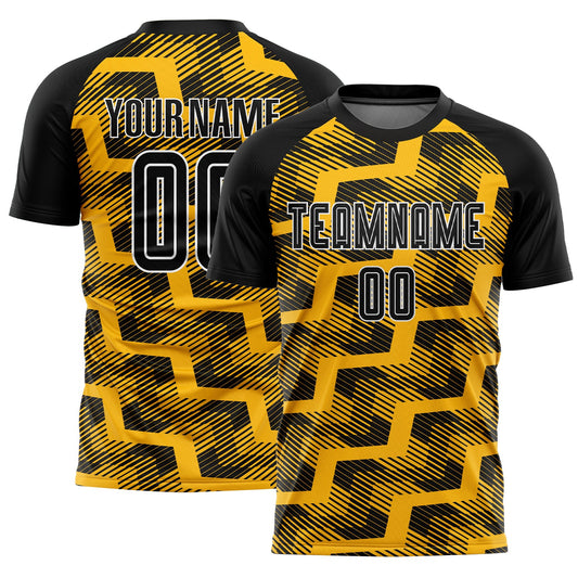Custom Black Gold-White Line Sublimation Soccer Uniform Jersey - Sky-Custom