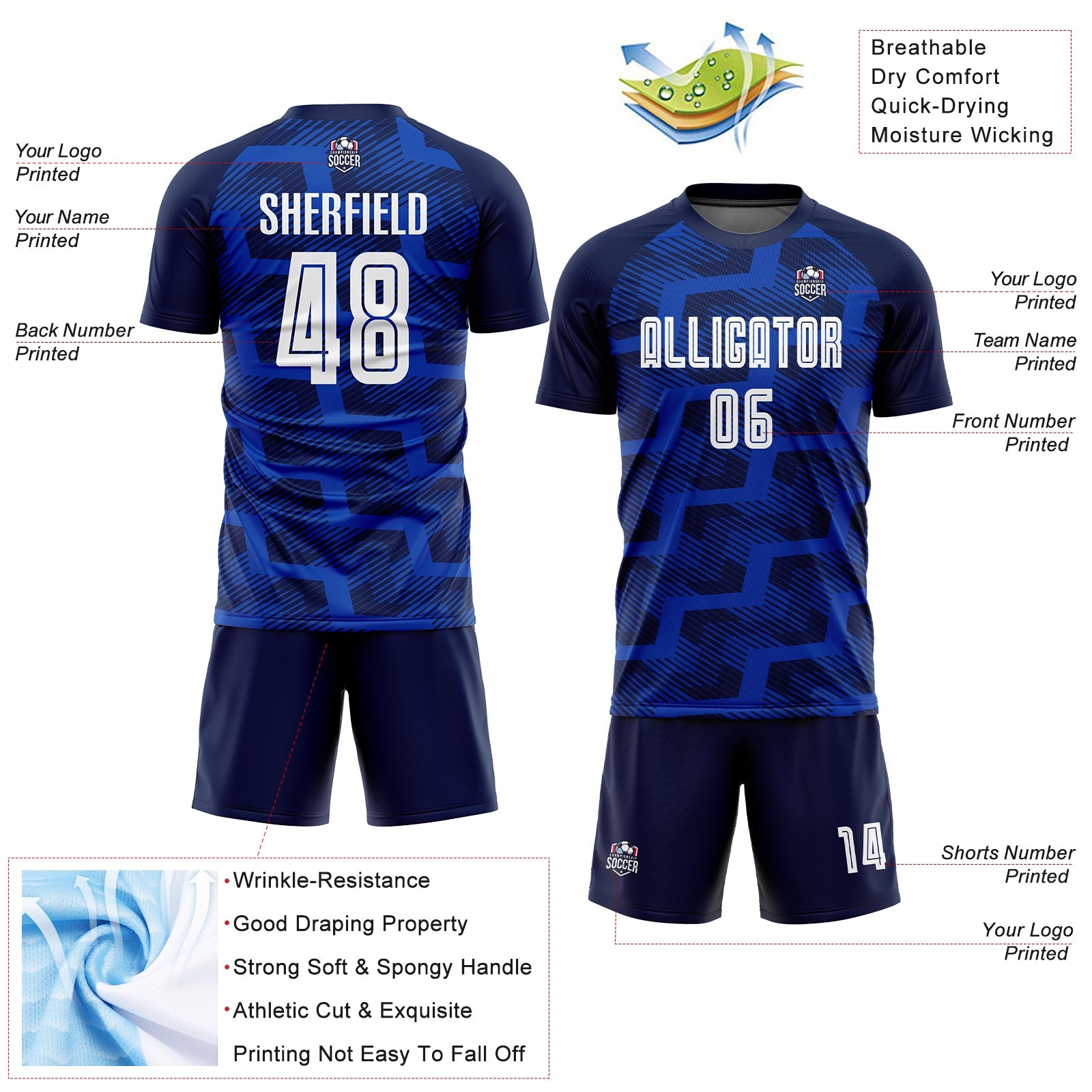 Custom Navy White-Thunder Blue Line Sublimation Soccer Uniform Jersey - Sky-Custom