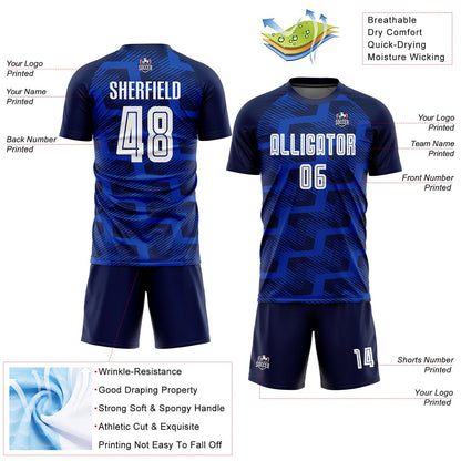 Custom Navy White-Thunder Blue Line Sublimation Soccer Uniform Jersey - Sky-Custom