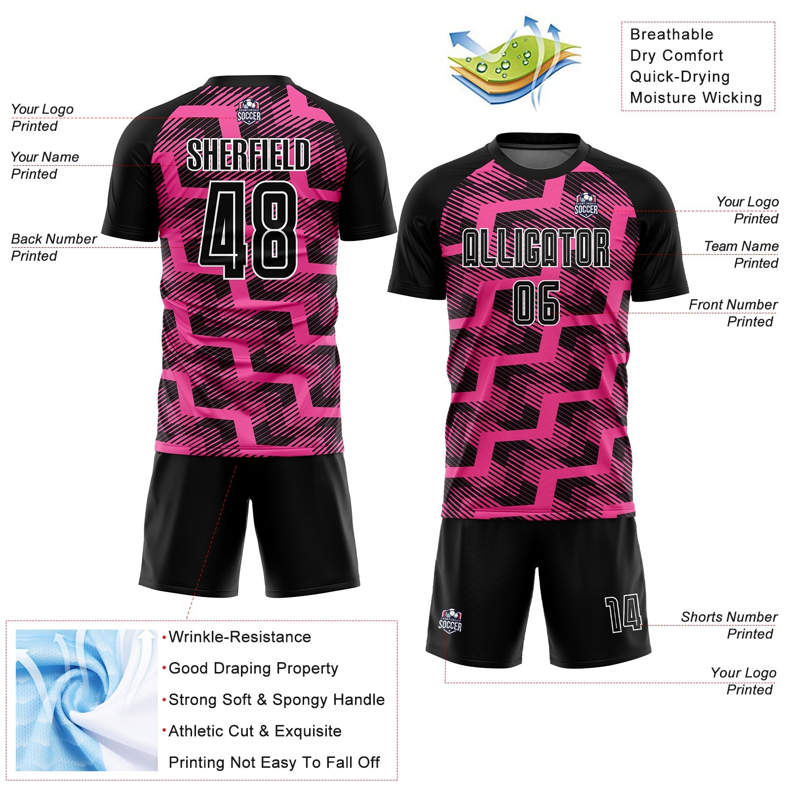 Custom Black Pink-White Line Sublimation Soccer Uniform Jersey - Sky-Custom