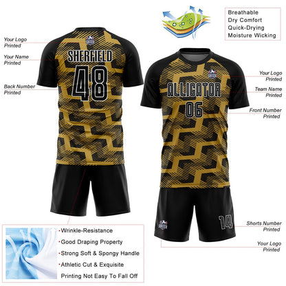 Custom Black Old Gold-White Line Sublimation Soccer Uniform Jersey - Sky-Custom