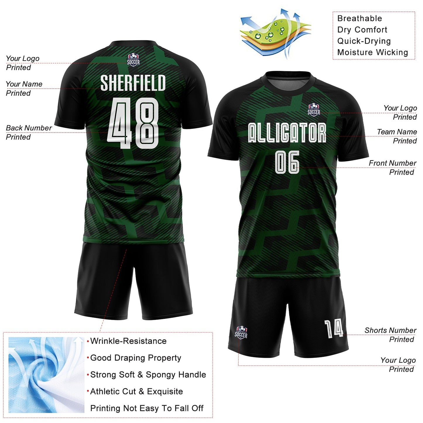 Custom Black White-Green Line Sublimation Soccer Uniform Jersey - Sky-Custom