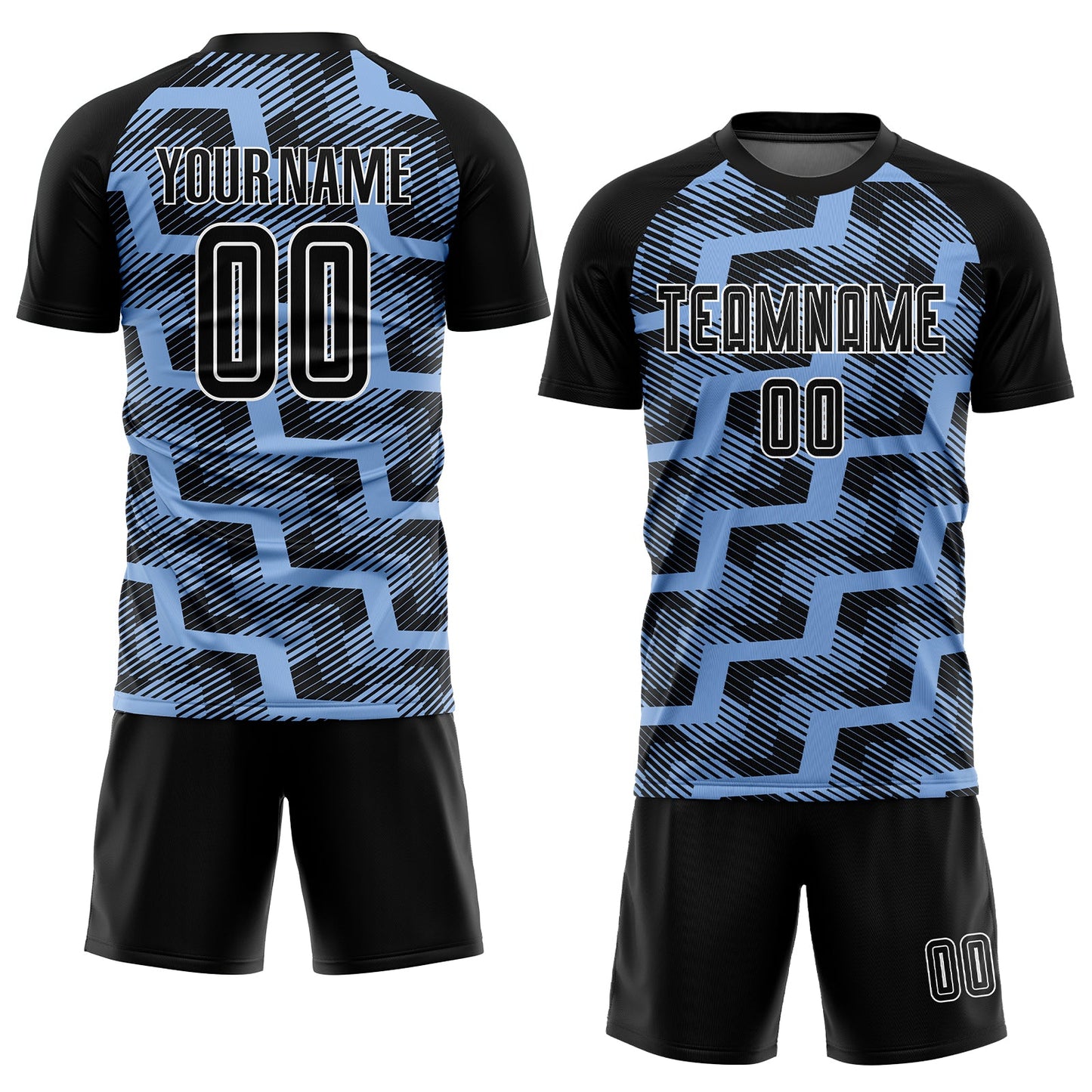 Custom Black Light Blue-White Line Sublimation Soccer Uniform Jersey - Sky-Custom
