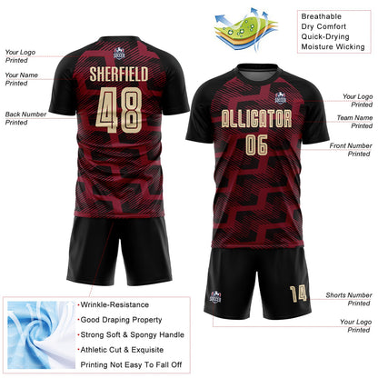 Custom Black Cream-Crimson Line Sublimation Soccer Uniform Jersey - Sky-Custom