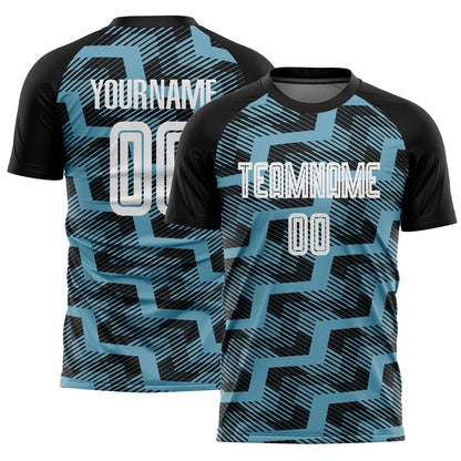 Custom Black White-Shadow Blue Line Sublimation Soccer Uniform Jersey - Sky-Custom