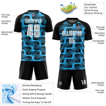 Custom Black White-Sky Blue Line Sublimation Soccer Uniform Jersey - Sky-Custom