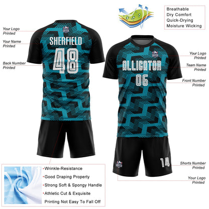 Custom Black White-Teal Line Sublimation Soccer Uniform Jersey - Sky-Custom