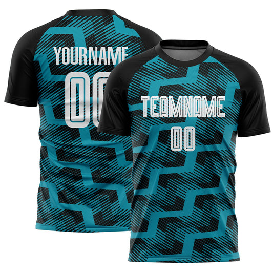 Custom Black White-Teal Line Sublimation Soccer Uniform Jersey - Sky-Custom