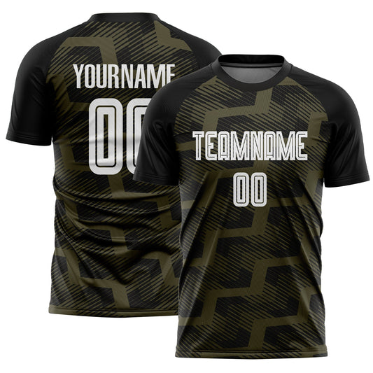 Custom Black White-Olive Line Sublimation Soccer Uniform Jersey - Sky-Custom
